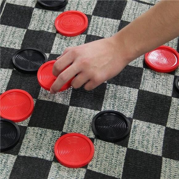 Home Jumbo Checkers, Giant 3-in-1 Checkers Game Rug Board Game Set, 2 Players - Picture 3 of 8